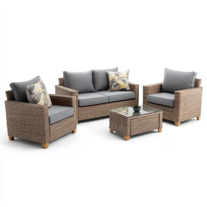 Canapé de jardin - rotin synthétique - bois - 145x82x88 cm - gris-naturel - style contemporain-Nestleify