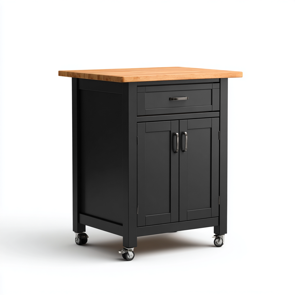 Îlot de cuisine - bois-métal - 60x45x90 cm - noir-bois - style moderne-Nestleify