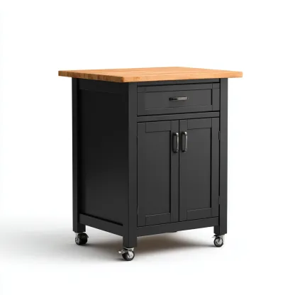 Îlot de cuisine - bois-métal - 60x45x90 cm - noir-bois - style moderne-Nestleify