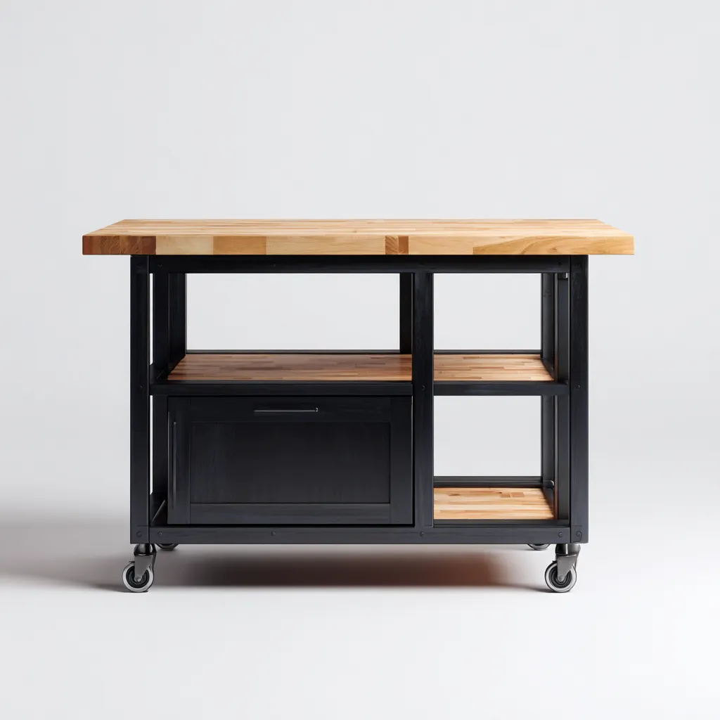 Îlot de cuisine - métal - bois - 90x50x90 cm - noir-naturel - style moderne-Nestleify