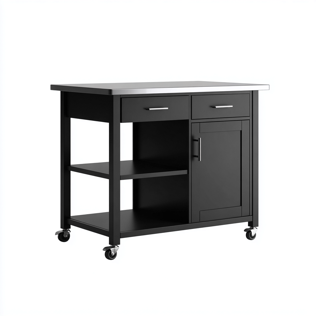 Îlot de cuisine - métal-acier inoxydable - 80x50x90 cm - noir-acier - style moderne-Nestleify