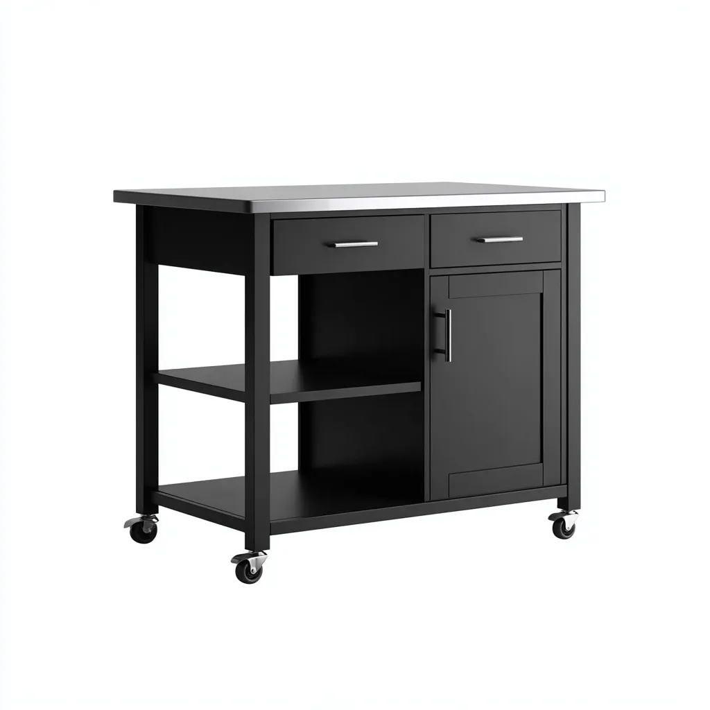 Îlot de cuisine - métal-acier inoxydable - 80x50x90 cm - noir-acier - style moderne-Nestleify