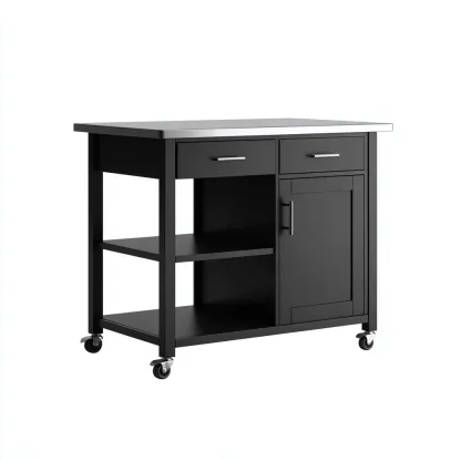 Îlot de cuisine - métal-acier inoxydable - 80x50x90 cm - noir-acier - style moderne-Nestleify