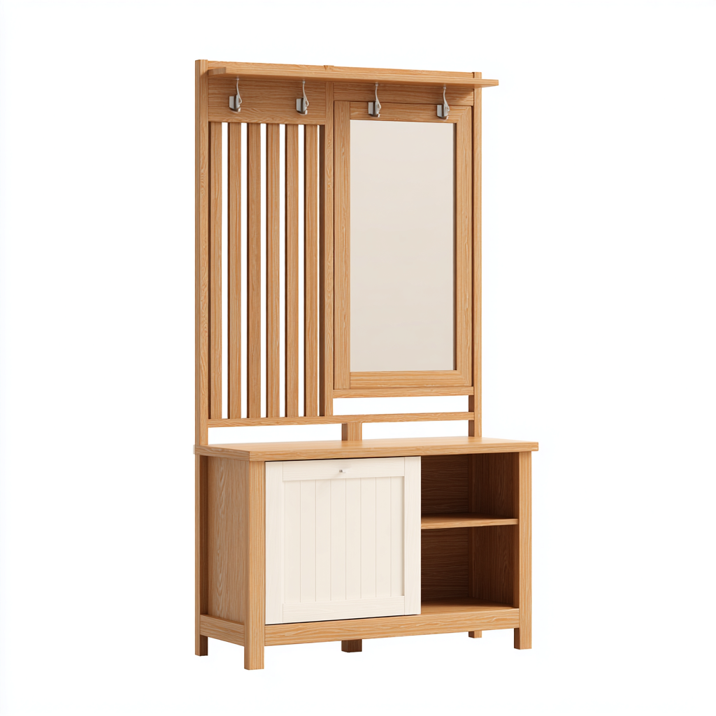 Porte manteau - bois - 100x40x180 cm - chêne-blanc - style scandinave-Nestleify
