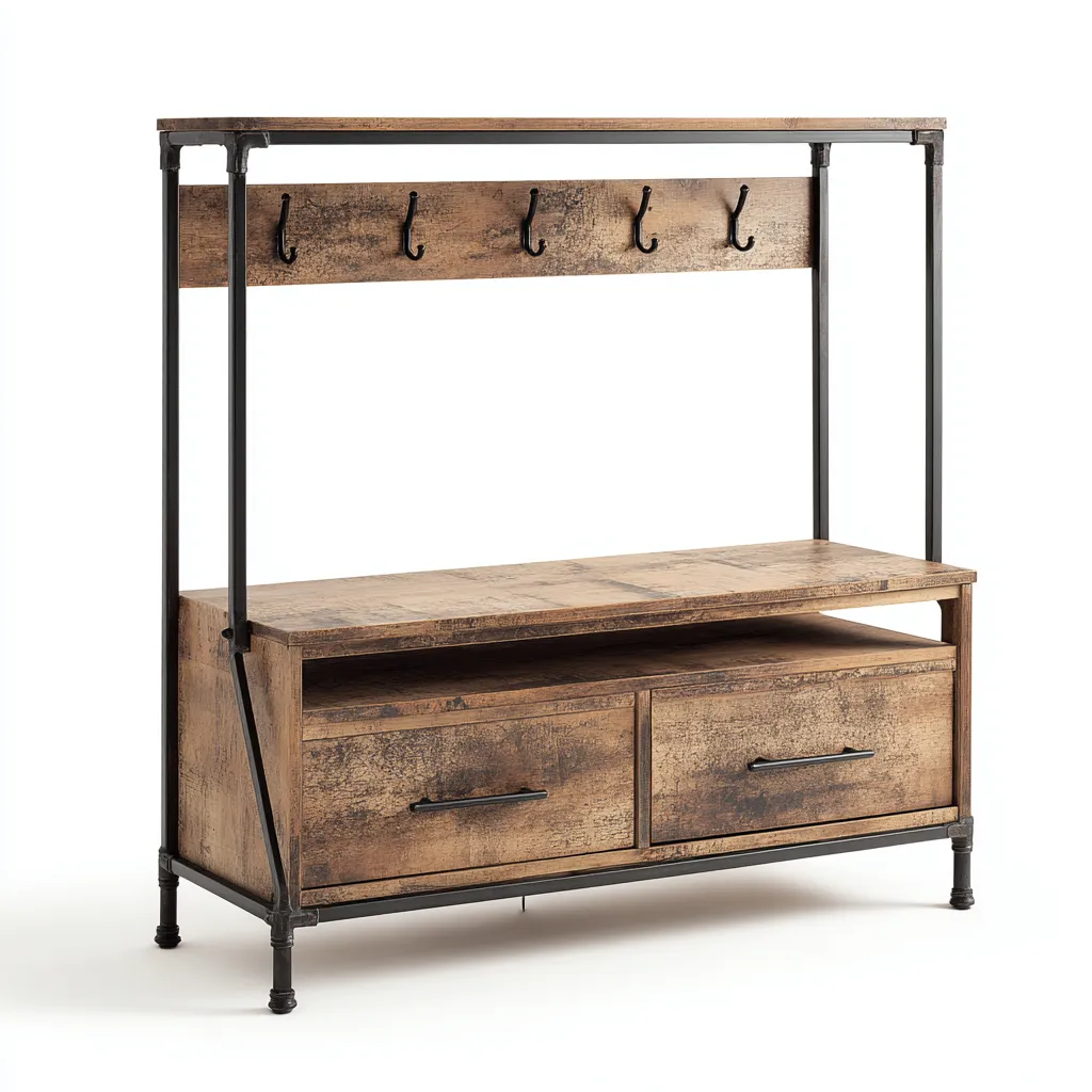 Porte manteau - bois-métal - 100x40x170 cm - brun-noir - style industriel-Nestleify