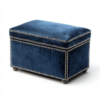 Pouf - velours - 47x32x38 cm - bleu foncé - style classique-Nestleify