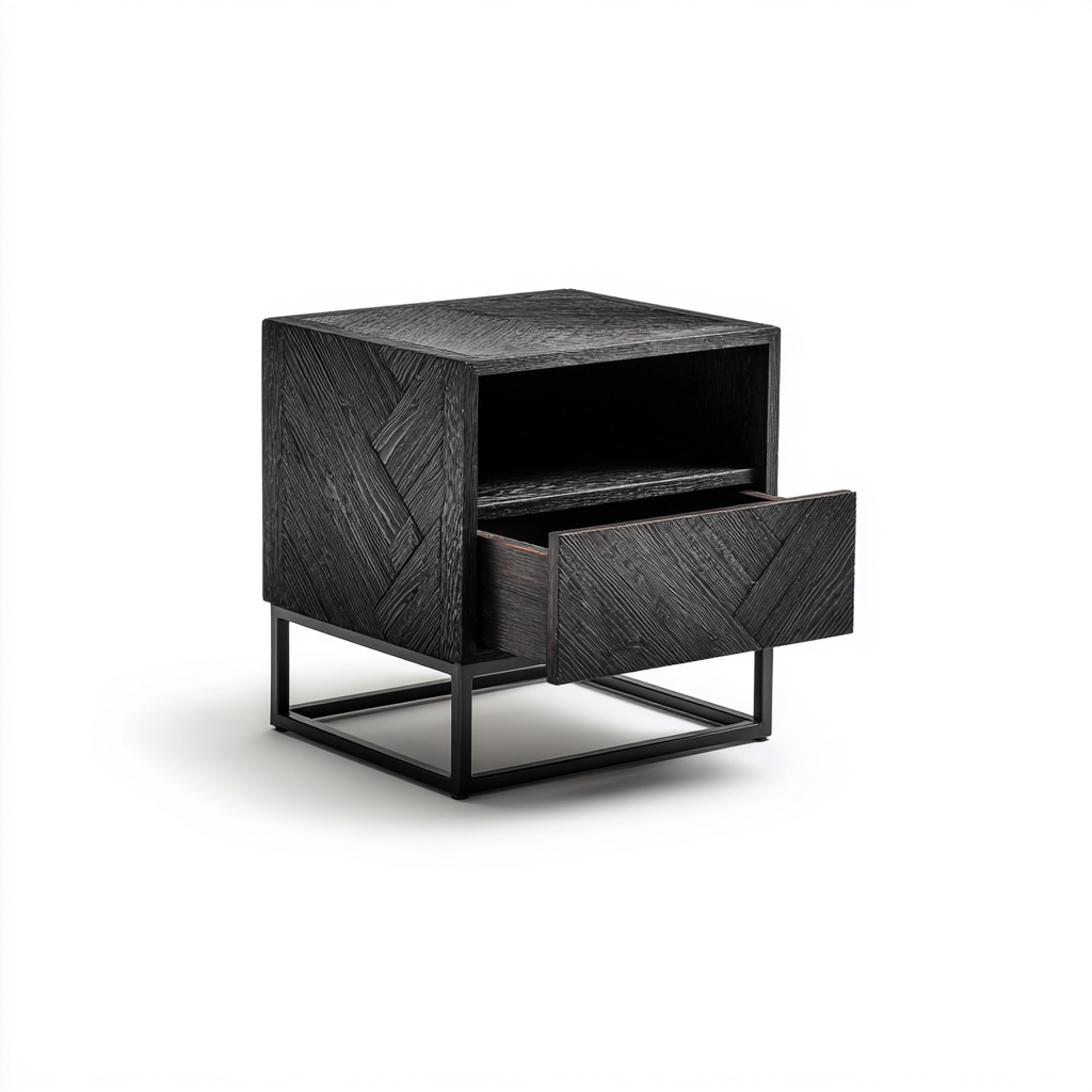 Table de chevet - bois - métal - 45x40x55 cm - noir - design contemporain-Nestleify