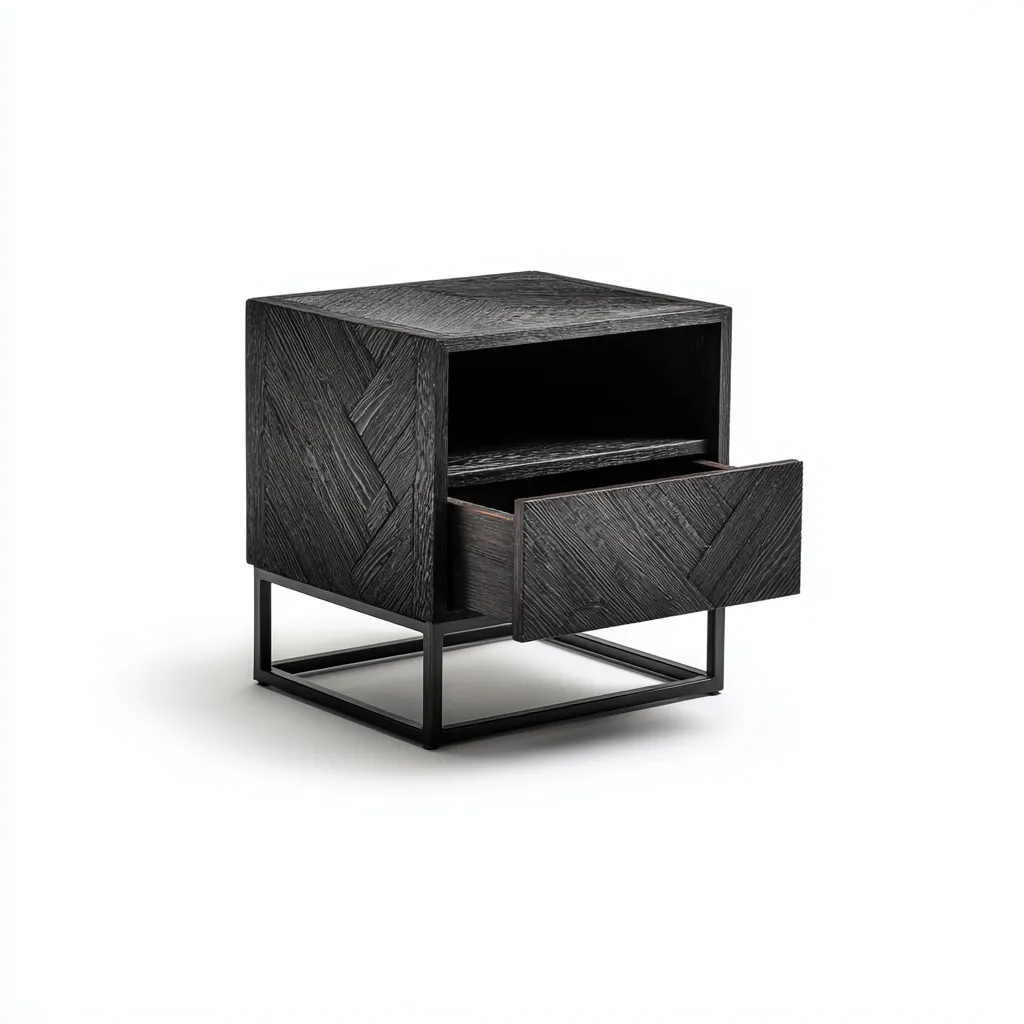 Table de chevet - bois - métal - 45x40x55 cm - noir - design contemporain-Nestleify