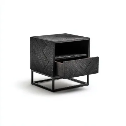 Table de chevet - bois - métal - 45x40x55 cm - noir - design contemporain-Nestleify