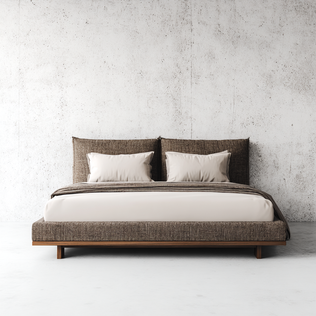 Lit double - tissu-bois - 200x160x110 cm - marron - style moderne-Nestleify