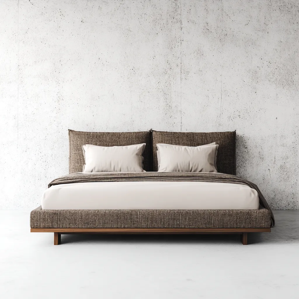 Lit double - tissu-bois - 200x160x110 cm - marron - style moderne-Nestleify