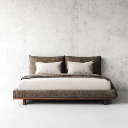 Lit double - tissu-bois - 200x160x110 cm - marron - style moderne-Nestleify