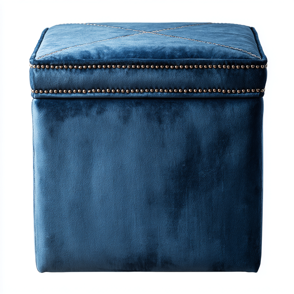 Pouf - velours - 43x43x45 cm - bleu foncé - style classique-Nestleify