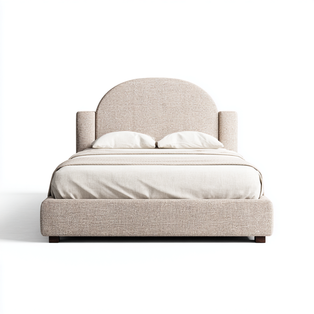 Lit double - tissu - 218x160x135 cm - beige - style moderne-Nestleify