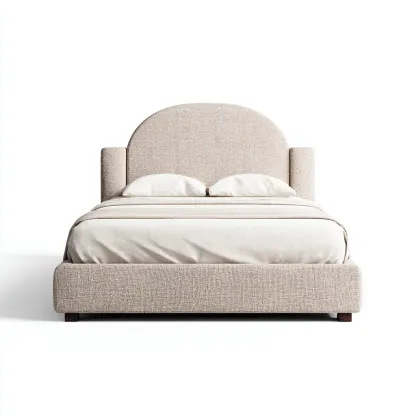 Lit double - tissu - 218x160x135 cm - beige - style moderne-Nestleify