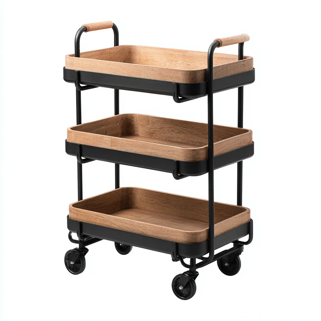 Dessertes et chariots - métal-bois - 56x31x87 cm - noir-bois clair - style moderne-Nestleify