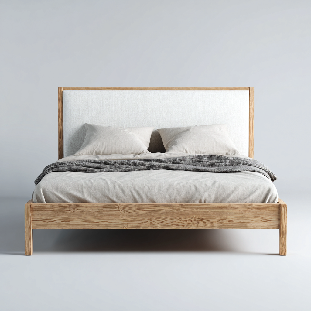 Lit double - bois - tissu - 200x160x110 cm - chêne-blanc - style naturel-Nestleify