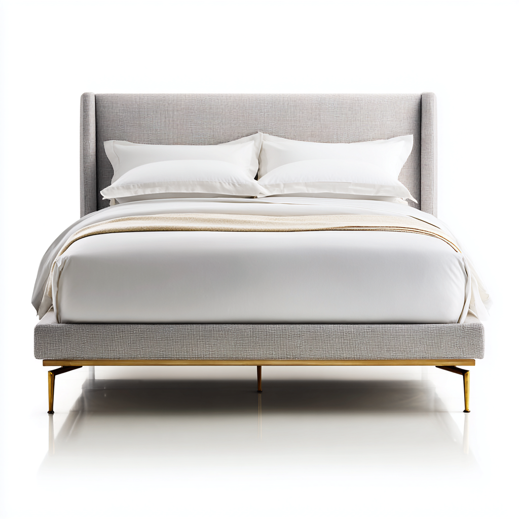 Lit double - tissu - métal - 200x160x115 cm - gris-or - style moderne-Nestleify