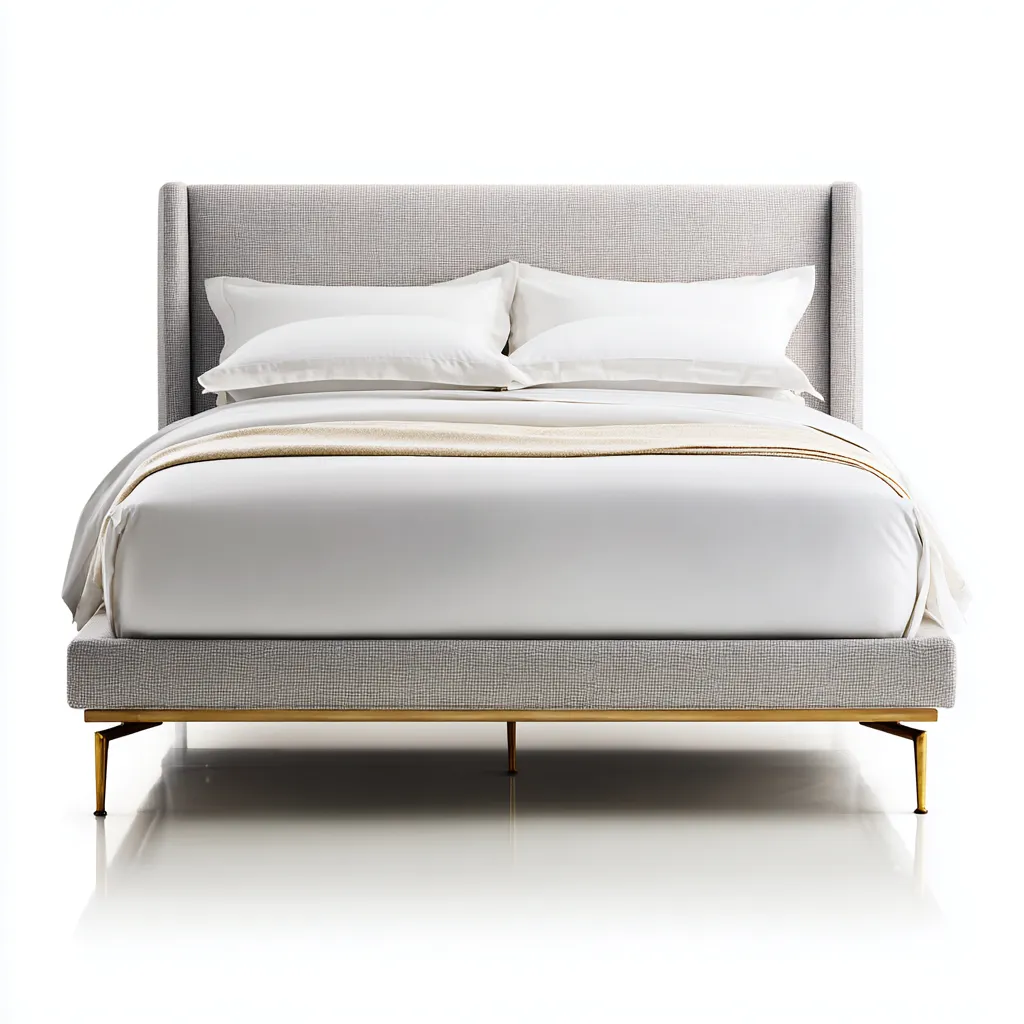 Lit double - tissu - métal - 200x160x115 cm - gris-or - style moderne-Nestleify