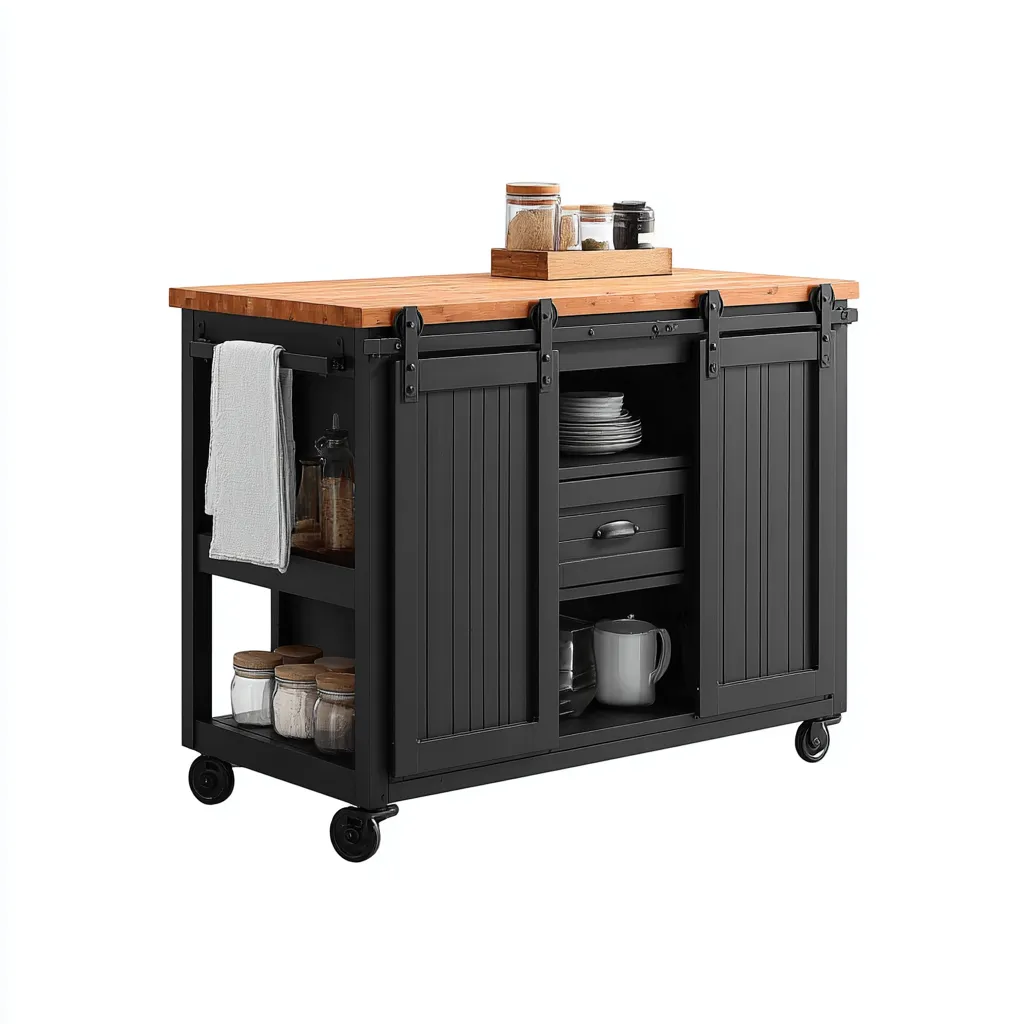 Îlot de cuisine - métal - bois - 90x50x90 cm - noir-naturel - style moderne-Nestleify