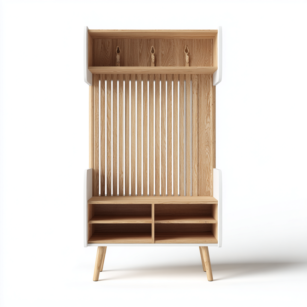 Porte manteau - bois - 100x35x170 cm - chêne-blanc - style scandinave-Nestleify