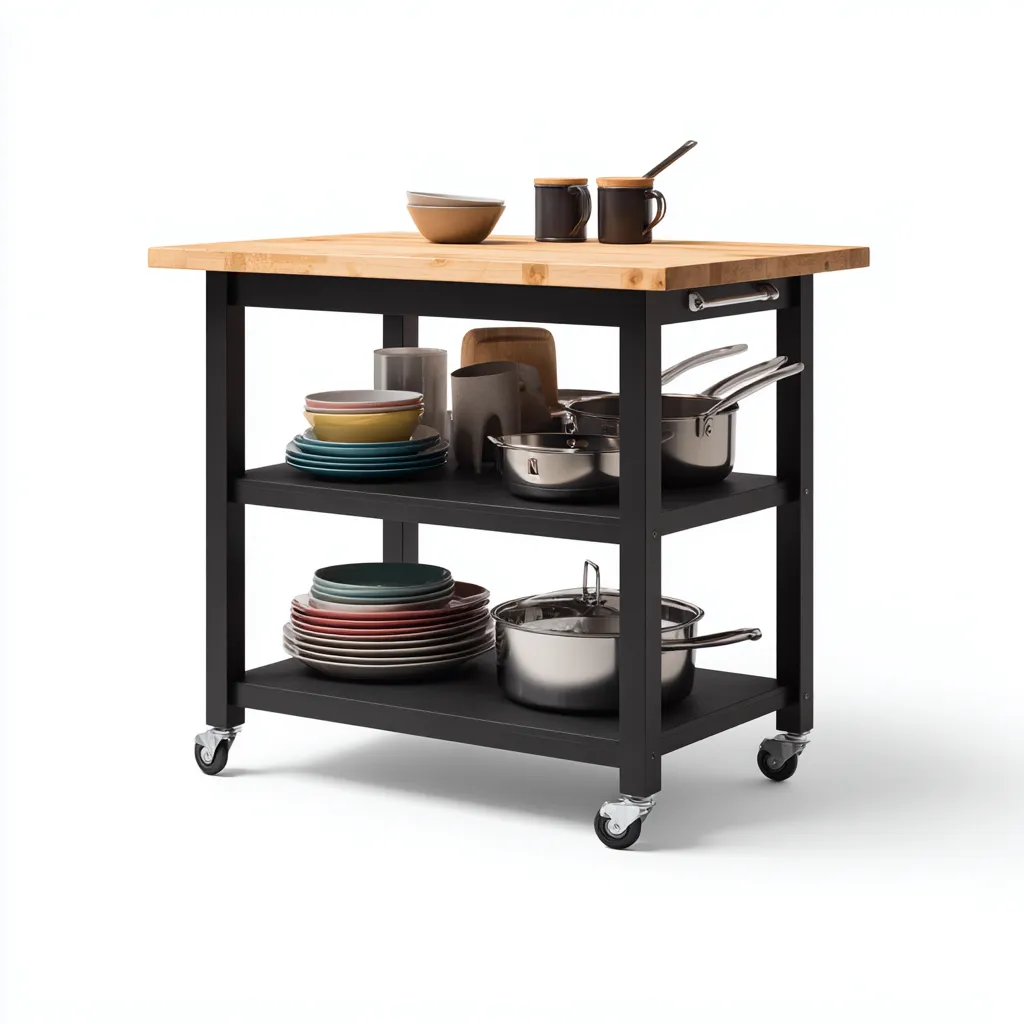 Îlot de cuisine - métal - bois - 80x50x90 cm - noir-naturel - style moderne-Nestleify