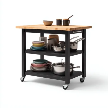 Îlot de cuisine - métal - bois - 80x50x90 cm - noir-naturel - style moderne-Nestleify