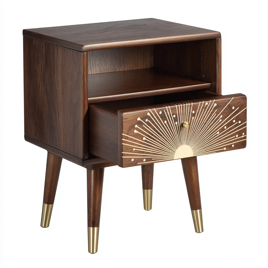 Table de chevet - bois - métal - 46x35x60 cm - brun - design vintage-Nestleify