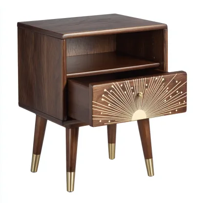 Table de chevet - bois - métal - 46x35x60 cm - brun - design vintage-Nestleify