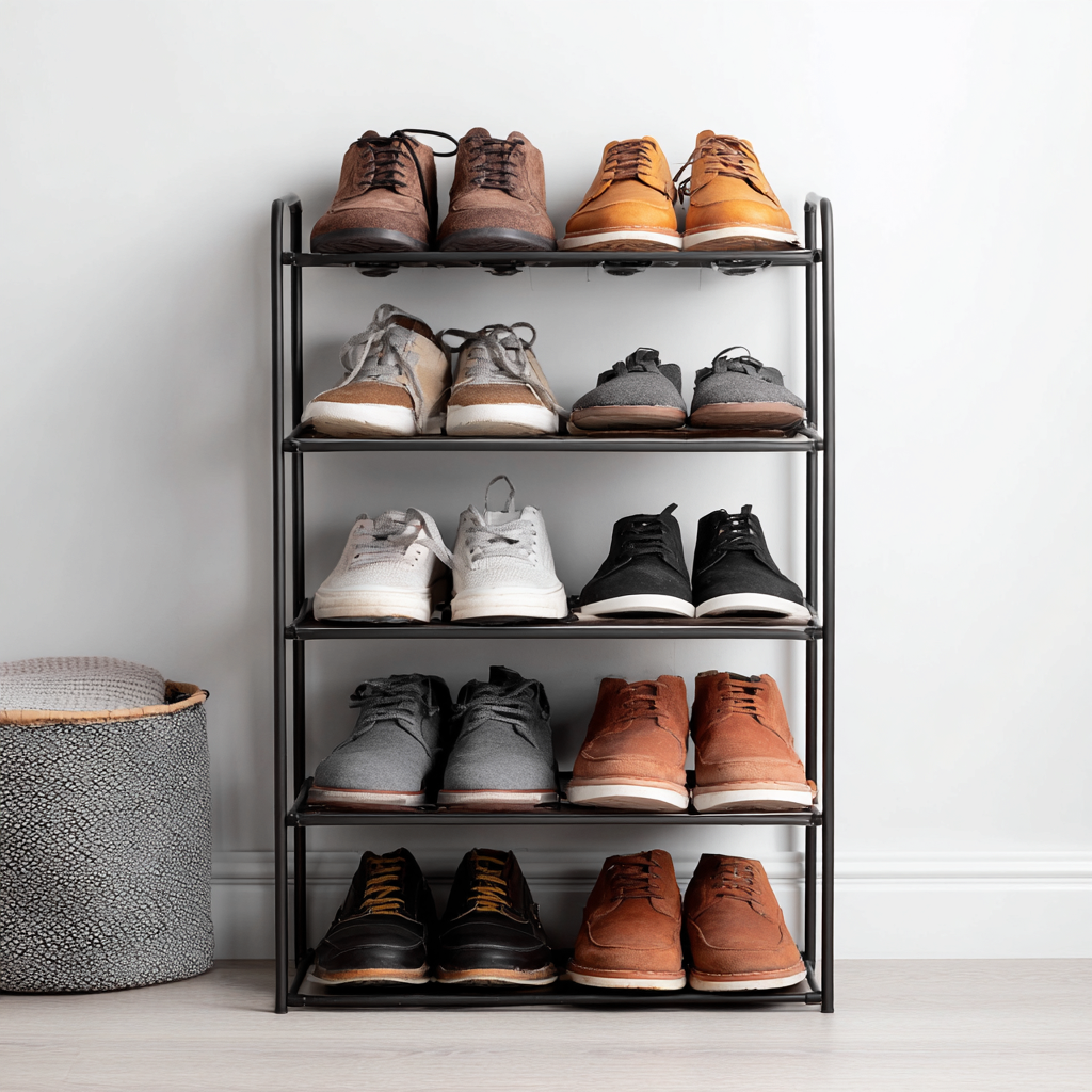 Meuble à chaussures - métal - 65x30x90 cm - noir - style moderne-Nestleify