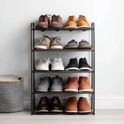 Meuble à chaussures - métal - 65x30x90 cm - noir - style moderne-Nestleify