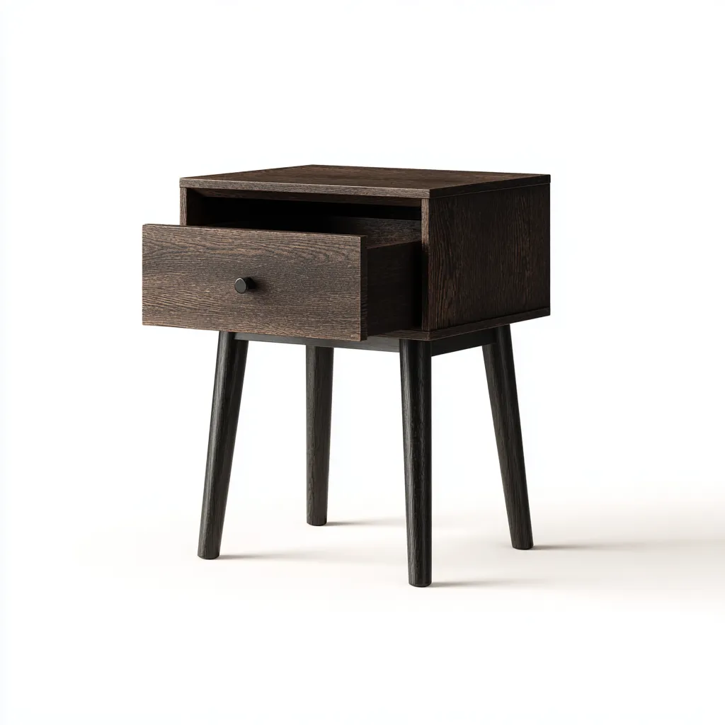 Table de chevet - bois massif-MDF - 45x35x55 cm - marron foncé-noir - style nordique moderne-Nestleify