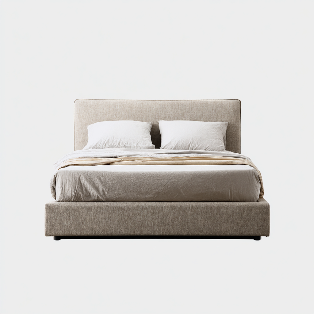 Lit double - tissu-bois - 200x160x110 cm - beige - style moderne-Nestleify