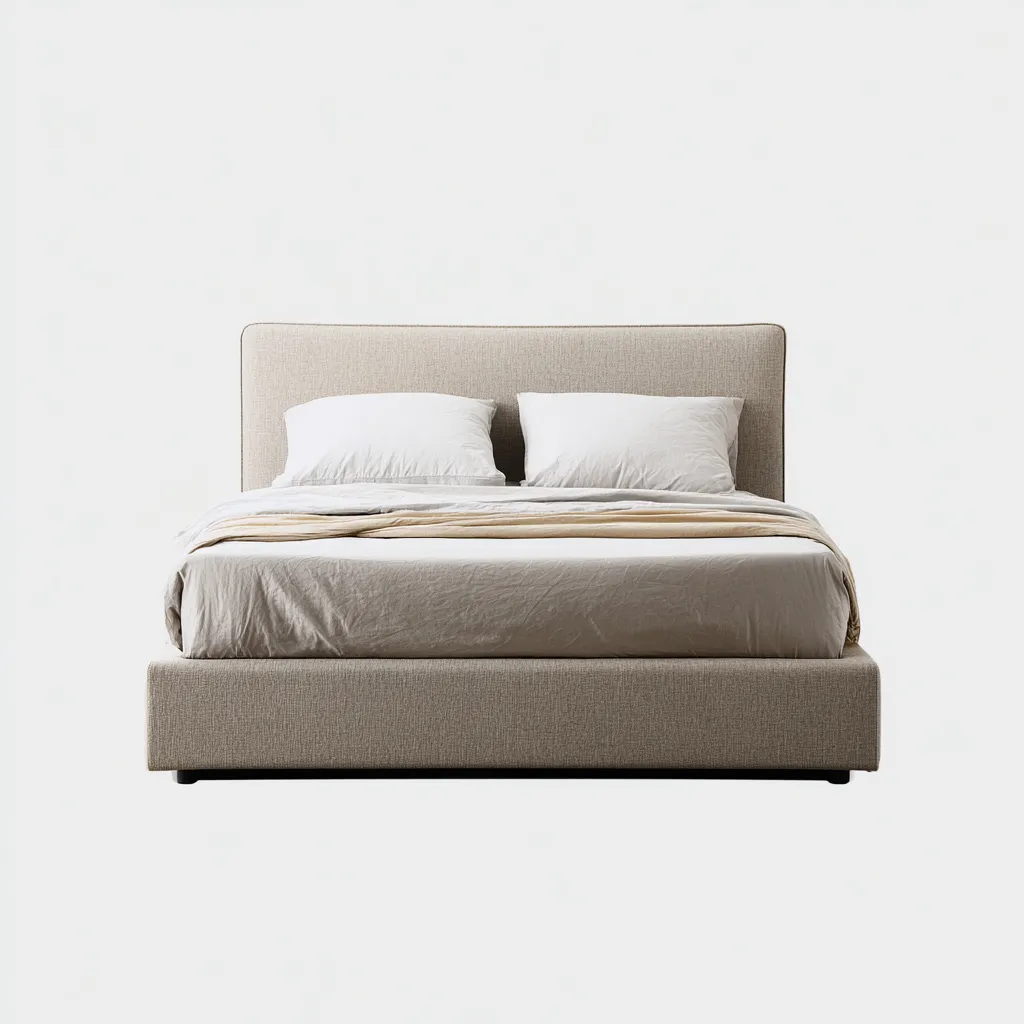 Lit double - tissu-bois - 200x160x110 cm - beige - style moderne-Nestleify