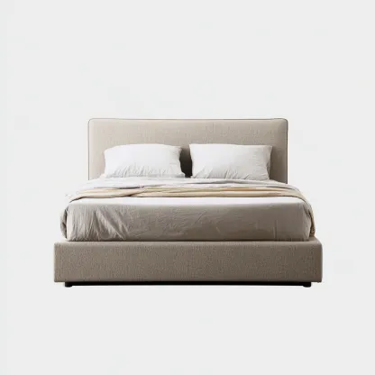 Lit double - tissu-bois - 200x160x110 cm - beige - style moderne-Nestleify