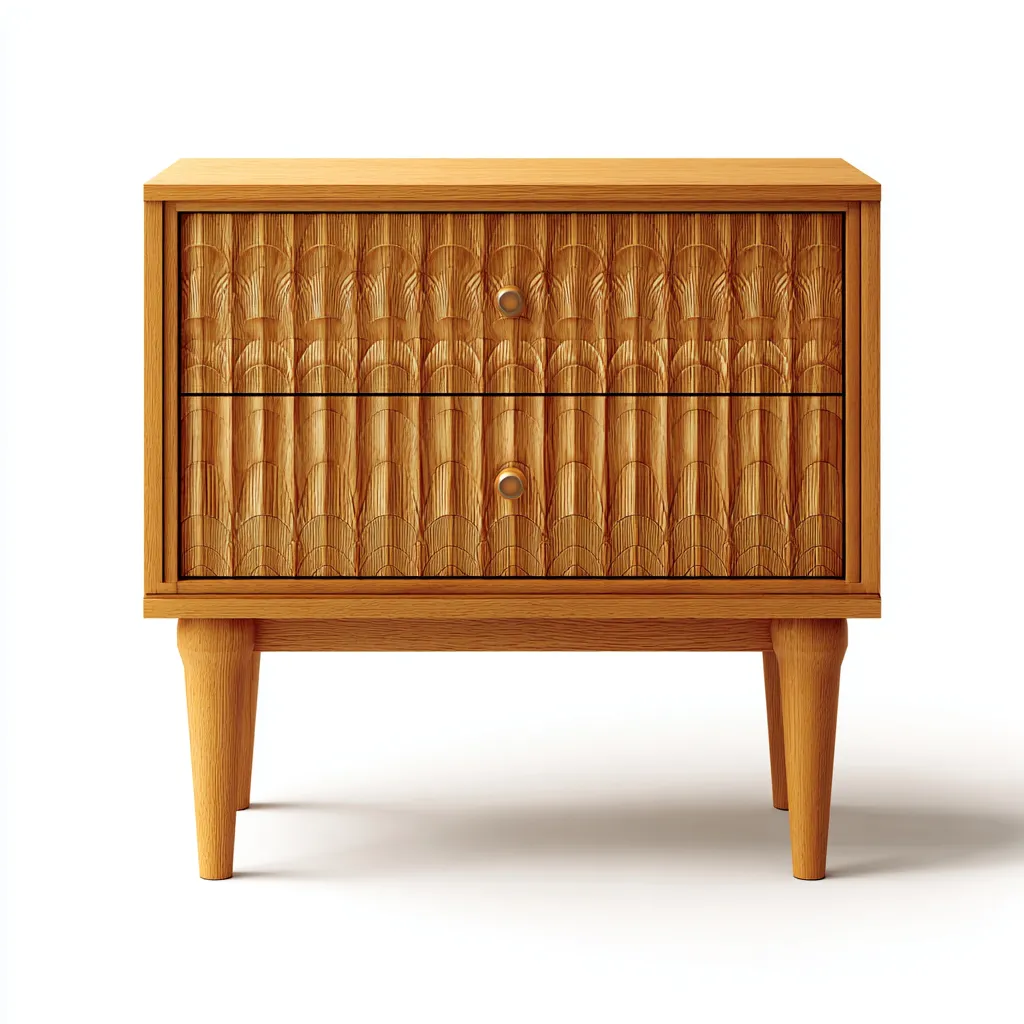 Table de chevet - bois massif-bois sculpté - 55x40x55 cm - chêne clair - style naturel moderne-Nestleify