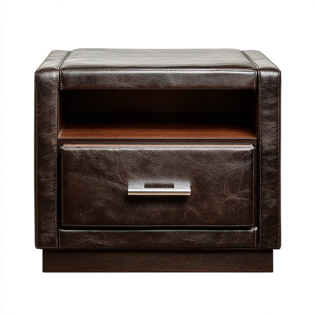 Table de chevet - cuir synthétique-MDF - 50x40x50 cm - marron foncé - style moderne élégant-Nestleify