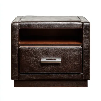 Table de chevet - cuir synthétique-MDF - 50x40x50 cm - marron foncé - style moderne élégant-Nestleify