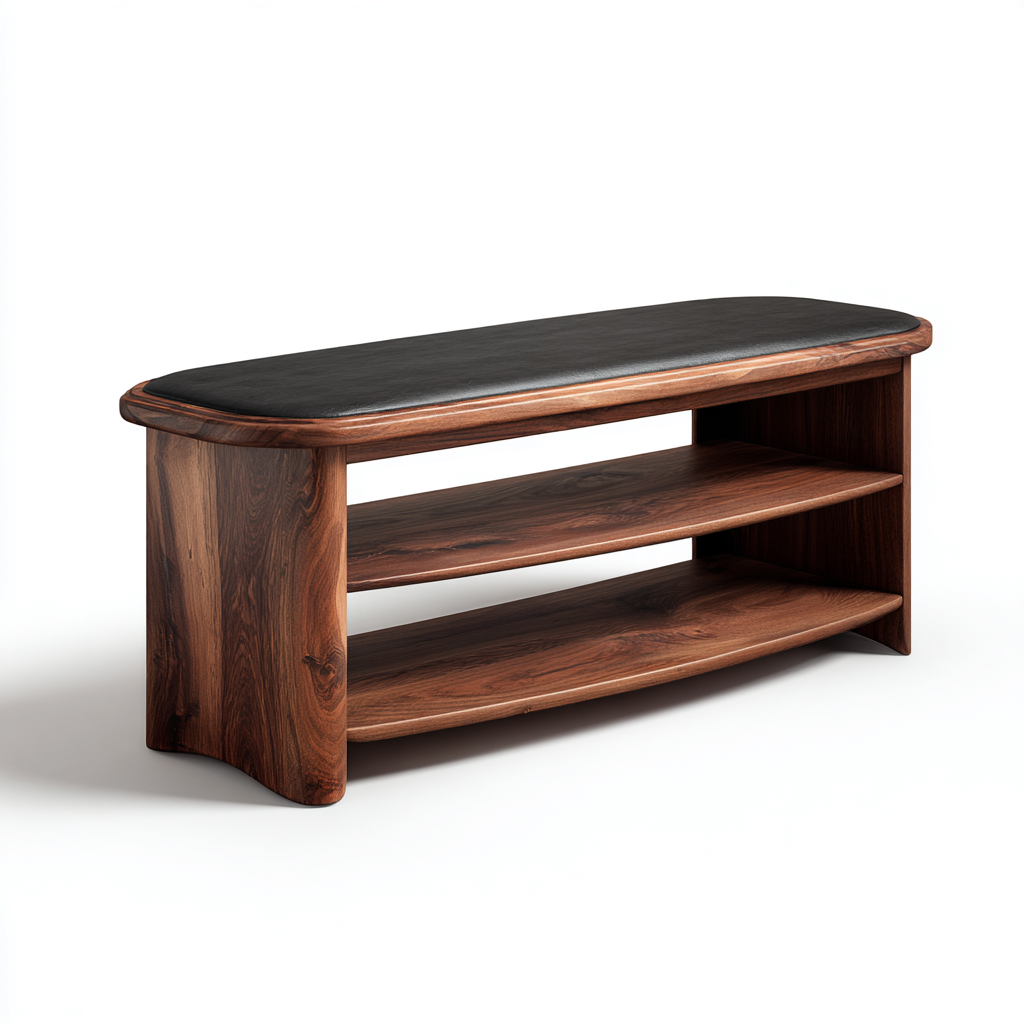 Meuble à chaussures - bois-cuir - 90x32x45 cm - bois naturel-noir - style moderne-Nestleify