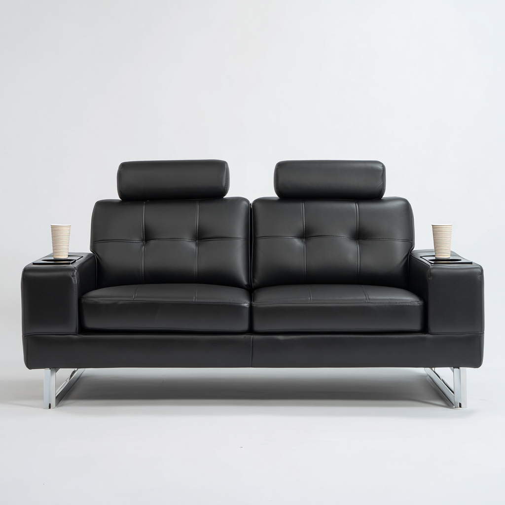 Canapé droit - cuir synthétique - 168x92x108 cm - noir - style contemporain-Nestleify