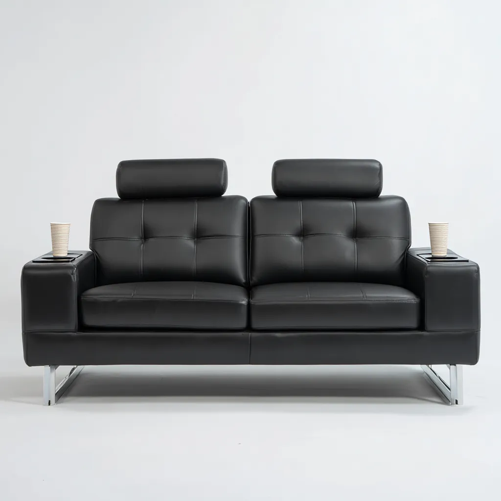 Canapé droit - cuir synthétique - 168x92x108 cm - noir - style contemporain-Nestleify