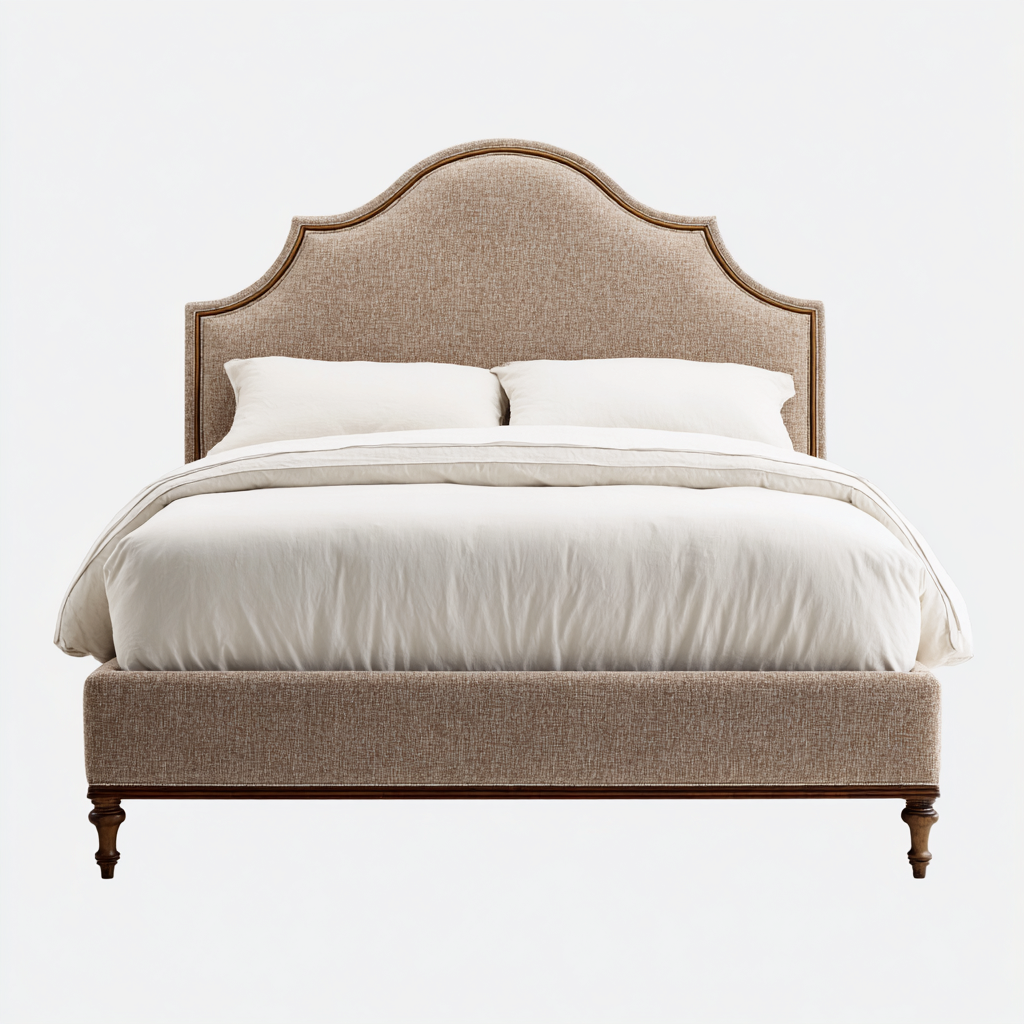 Lit double - tissu - 212x160x140 cm - beige - style classique-Nestleify