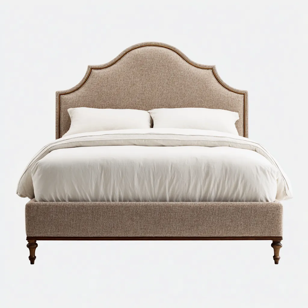 Lit double - tissu - 212x160x140 cm - beige - style classique-Nestleify