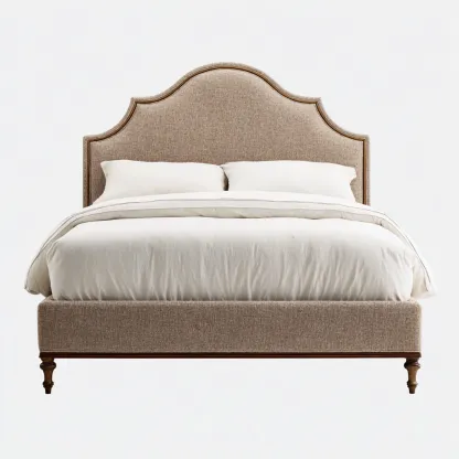 Lit double - tissu - 212x160x140 cm - beige - style classique-Nestleify