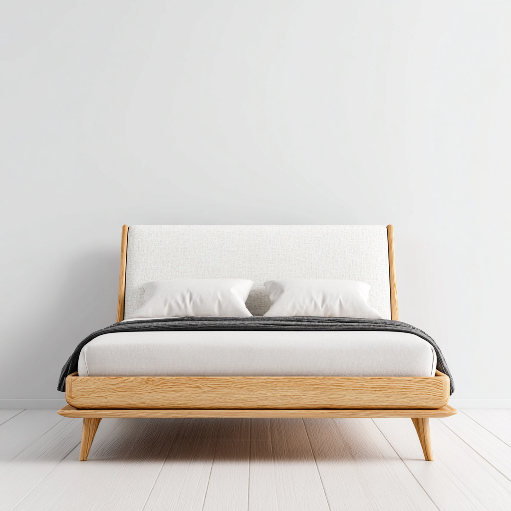 Lit double - bois - tissu - 200x160x105 cm - chêne-blanc - style naturel-Nestleify