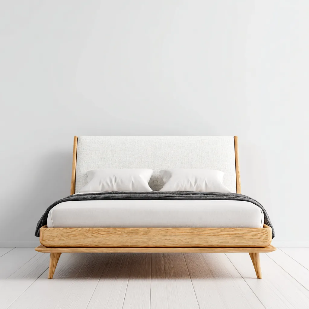 Lit double - bois - tissu - 200x160x105 cm - chêne-blanc - style naturel-Nestleify