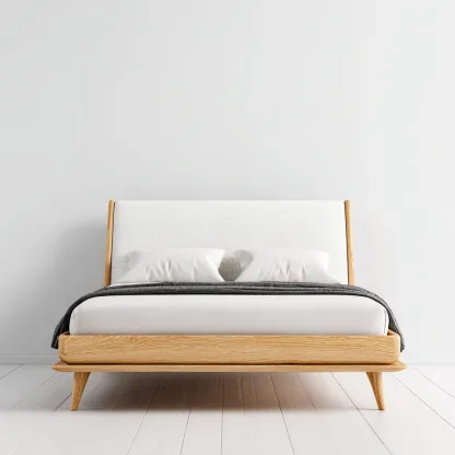 Lit double - bois - tissu - 200x160x105 cm - chêne-blanc - style naturel-Nestleify