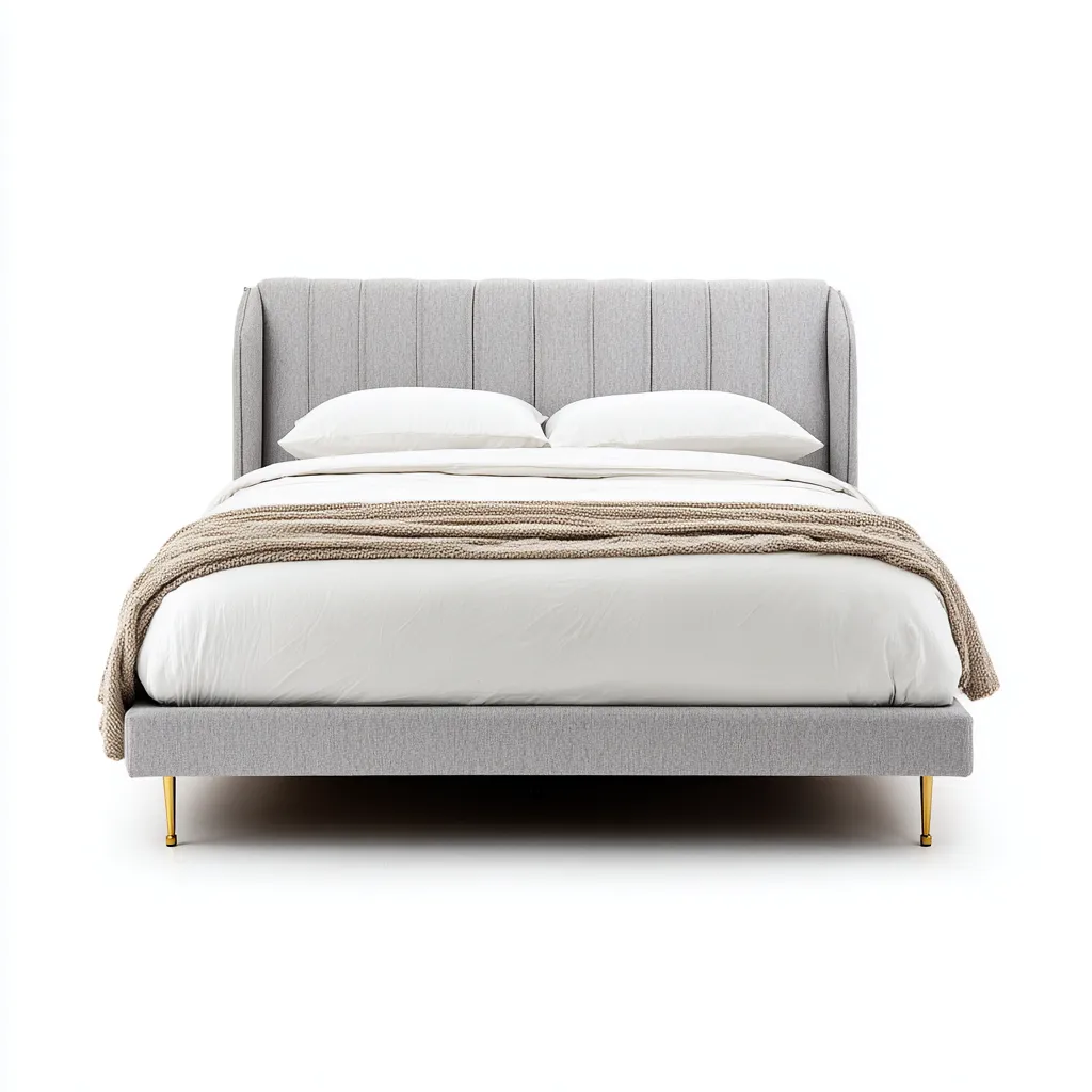 Lit double - tissu - métal - 200x160x110 cm - gris-or - style moderne-Nestleify