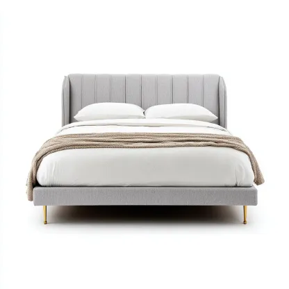 Lit double - tissu - métal - 200x160x110 cm - gris-or - style moderne-Nestleify