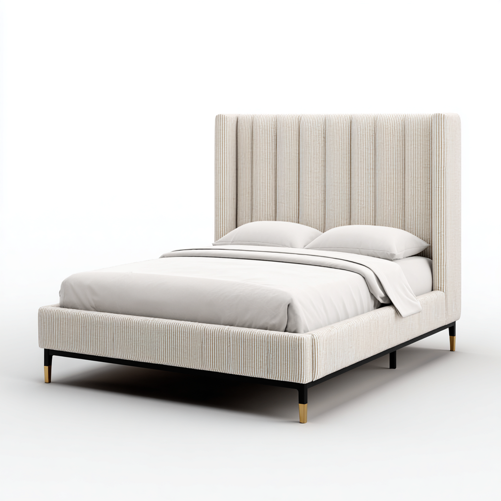 Lit double - tissu - 200x160x140 cm - beige - style contemporain-Nestleify